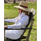BB Straw Hat with brown ribbon and initials on band