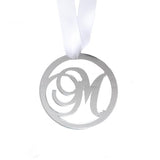 Rimmed script monogrammed ornament in mirrored silver