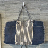 Open top/square shape single block of stripes chambray bag