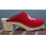 Ladies monogrammed clog with natural wooden high heel