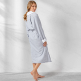 White and grey seersucker robe