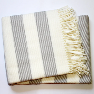 Navy/Cream Thick Stripe Blanket  with fringe