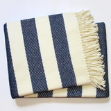 Navy/Cream Thick Stripe Blanket  with fringe