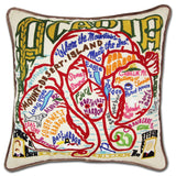 Acadia hand embroidered pillow with brown velvet piping