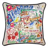 Alabama hand embroidered pillow with black velvet piping