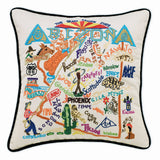 Arizona hand embroidered pillow with black velvet piping