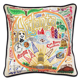 Atlanta hand embroidered pillow with black velvet piping