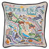 Catalina hand embroidered pillow with black velvet piping