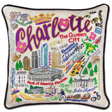 Charlotte hand embroidered pillow with black velvet piping