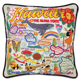 Hawaii hand embroidered pillow with black velvet piping