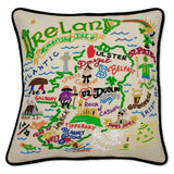Ireland hand embroidered pillow with black velvet piping