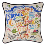 Israel hand embroidered pillow with black velvet piping