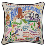 Montana hand embroidered pillow with black velvet piping