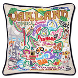 Oakland hand embroidered pillow with black velvet piping