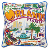 Orlando hand embroidered pillow with turquoise velvet piping