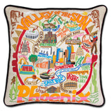 Phoenix hand embroidered pillow with black velvet piping