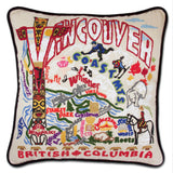 Vancouver hand embroidered pillow with black velvet piping