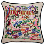 Virginia hand embroidered pillow with black velvet piping