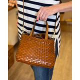 Italian Handwoven Handbag - Small Tote in cognac