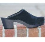 Ladies monogrammed clog with black wooden high heel
