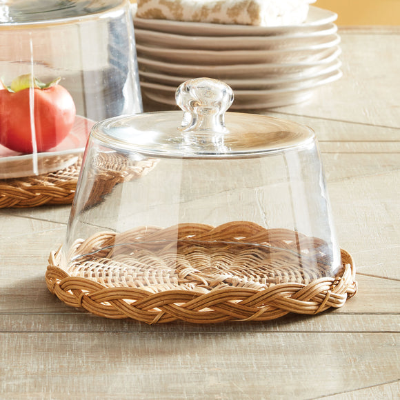 Small Glass Domed Tray with woven tray