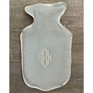 Light Blue with white trim hot water bottle cover with white modern diamond monogram 