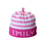 Pink and white stripe children's knitted hat