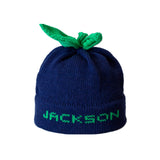 Navy sweet pea child's personalized knitted hat