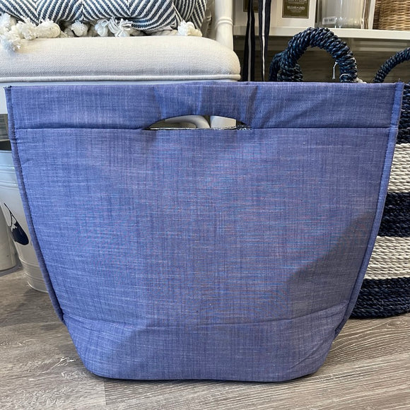 Navy chambray insulated tote with handle