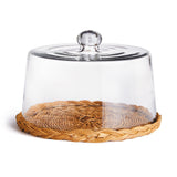 Large Glass Domed Tray with woven tray