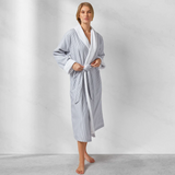 White and grey seersucker robe