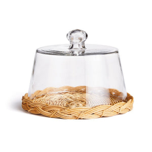 Small Glass Domed Tray with woven tray