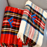Tartan blankets with royal "F" initial