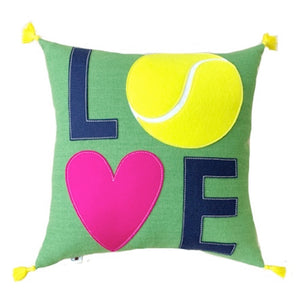 Green Pillow with Love applique and tennis ball and heart applique