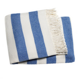 Cobalt/Cream Thick Stripe Blanket with fringe