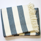 Slate/Cream Thick Stripe Blanket with fringe