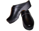 Ladies monogrammed clog with black traditional wooden heel