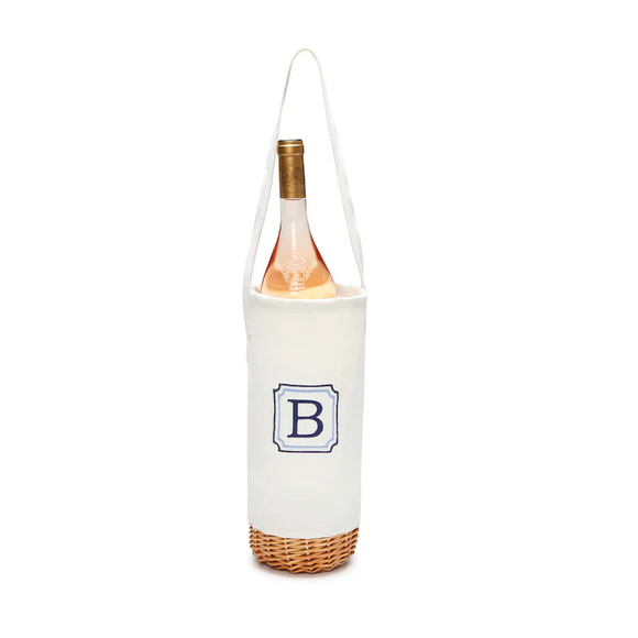 Wicker Wine Bottle Tote with monogram