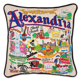 Alexandria hand embroidered pillow with black velvet piping