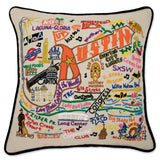 Austin hand embroidered pillow black velvet piping