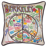 Berkeley hand embroidered pillow with black velvet piping