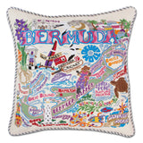 Bermuda hand embroidered pillow with blue ticking