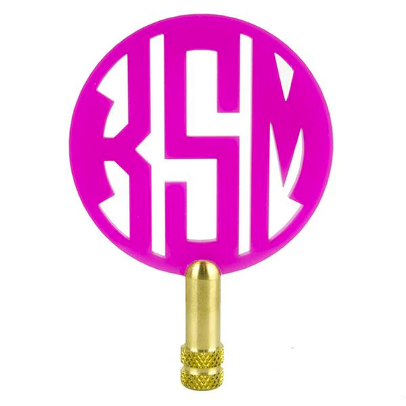 Hot pink block monogram lamp finial with brass base 