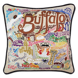 Buffalo hand embroidered pillow with black velvet piping