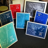 Display of custom maps of various locations in different sizes and colors