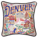 Denver hand embroidered pillow with black velvet piping