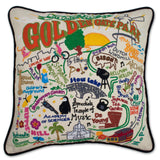 Golden Gate Park hand embroidered pillow with black velvet piping