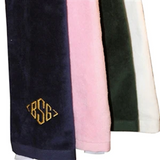 Golf Navy and white towel has marine gold diamond monogram.