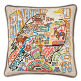 Grand Canyon hand embroidered pillow with brown velvet piping