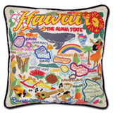 Hawaii hand embroidered pillow with black velvet piping
